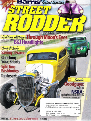 STREET RODDER 2002 NOV - THE BARRIS CHRYSLER CITY COUPE, ZEPPELIN HEADLAMPS
